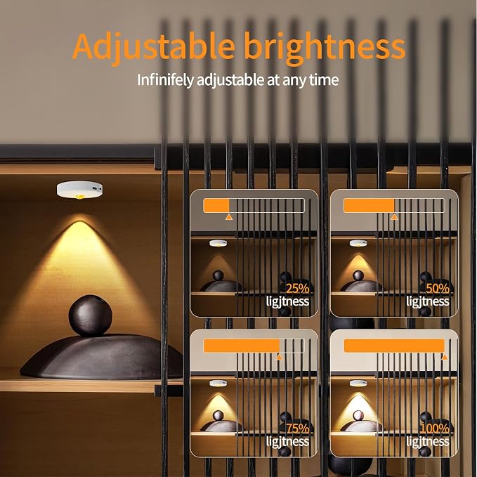 Puck Lights with Remote Control,Under Cabinet Lighting,Silver,3PCS | 2200mAh Rechargeable Push Light,3 Color Temperatures Dimmable Under Cabinet,Closet Light,Tap Light for Shelf,Bookcase