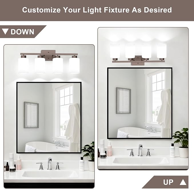 IZORRO Modern Bathroom Light Fixtures, 4 Light Oil-Rubbed Bronze Vanity Lights, Bathroom Lighting Fixtures Over Mirror with White Glass for Living Room Cabinet Bedroom
