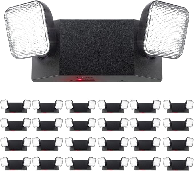Sunco 24 Pack LED Emergency Lights, Commercial Lighting for Business, Power Outages, Offices, with Backup Battery (90 Minutes), Wall Mount, Hard Wired, Black, 120-277V, Fire Resistant (94V-0) UL.
