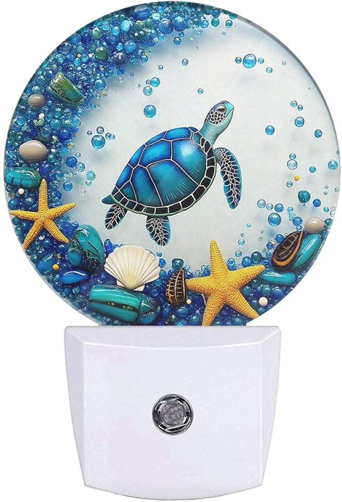 Mugod Underwater Scene Plug-in Nightlights Sea Turtle Starfish and Seashells Night Light Plug into Wall with Dusk-to-Dawn Sensor LED Lighting 0.5W Sleep-Friendly