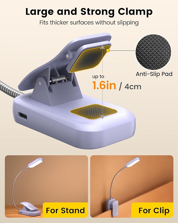 Glocusent 20 LED Reading Lights for Books in Bed, Eye Caring Reading Light | 5 Colors & 5 Brightness 3–100LM Dimmable, 1200mAh Rechargeable Book Light to 90H, Lightweight Clip on Light for Book Lovers