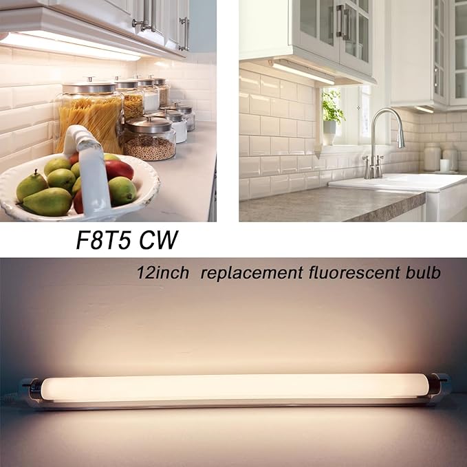 (6 Pack) F8T5/CW 4100K 12’’ Linear Fluorescent Light Bulb, 8W Cool White T5 Tube, G5 Mini Bi Pins Base Replacement for Under Cabinet Light, RV, Closet