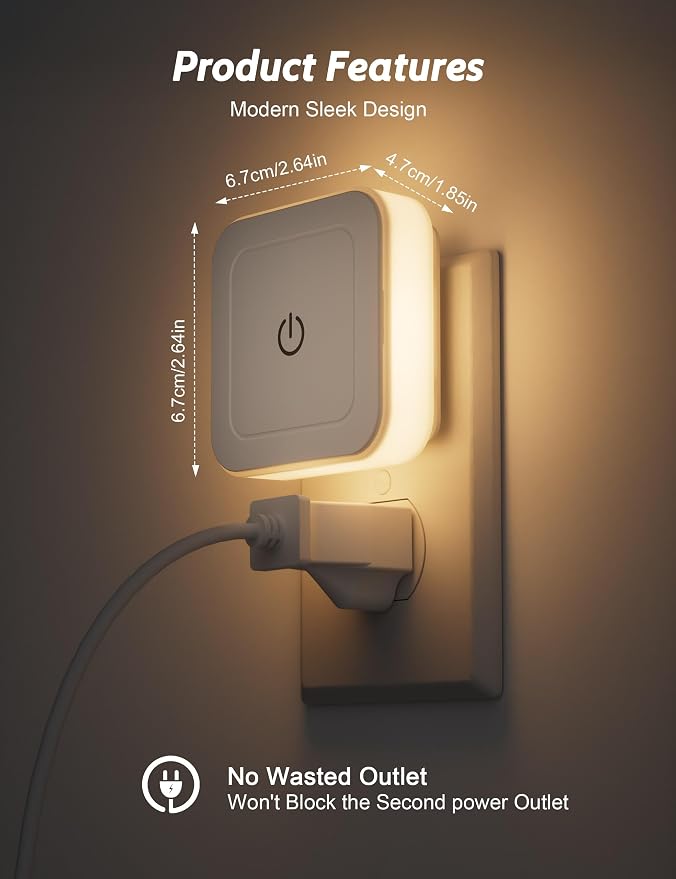 Sujeet Night Light, 4 Pack 1-50LM Stepless Dimming LED Night Light with 3CCT (3000K/4500K/6500K), Night Lights Plug into Wall for Adults, Bedroom, Bathroom, Hallway, Kitchen, Kids, No Light Sensor
