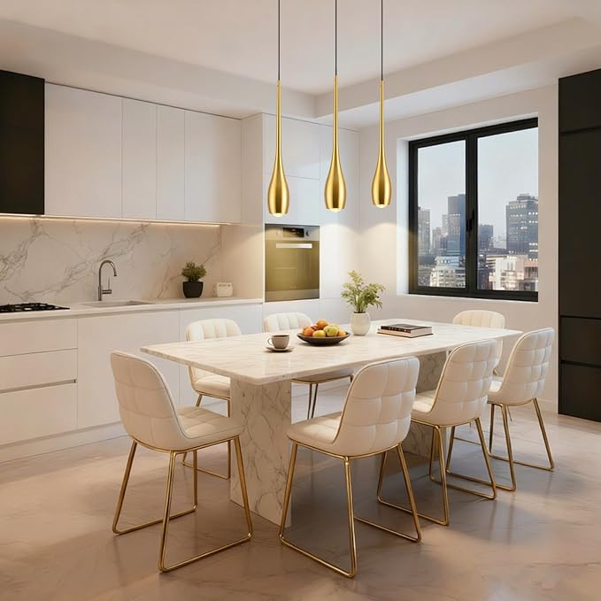 Gold Pendant Light, Modern Pendant Lights Kitchen Island, LED Hanging Light Fixtures for Dining Room Hallway Bedroom 2 Pack 3000K