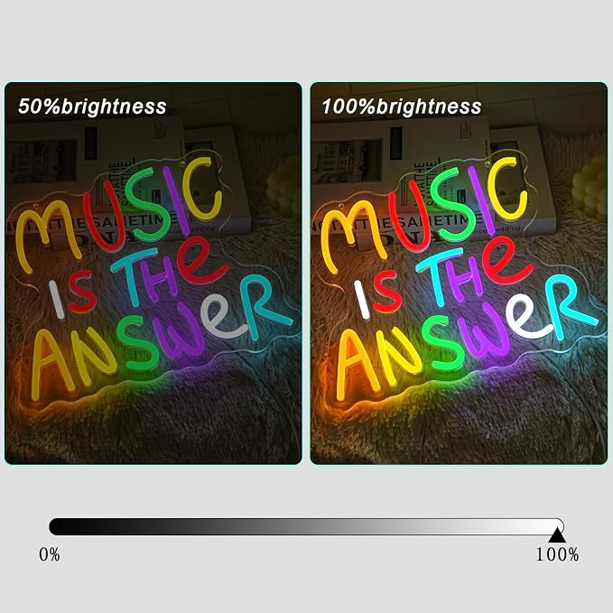 Music Is The Answer Neon Sign for Wall Decor Live Music Neon Light Colorful Letter Neon Light Sign Dimmable LED Word Light Sign for Studio Concert Home Party Bar Kidsroom Bedroom
