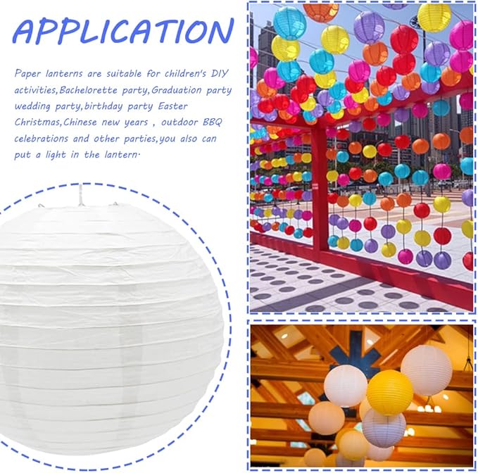 3pcs Paper Lanterns Decorative Round Chinese Paper Lanterns for Birthday Halloween Wedding Baby Bridal Shower Home Decor Party Decoration (12in/White)