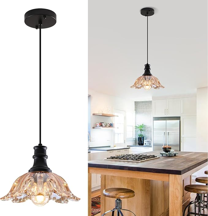 Amber Gold Pendant Light, Floral Pendant Light Fixture Over Kitchen Sink, Vintage Pendant Light for Kitchen Island, Dining Room, Living Room, Bedroom, Bathroom