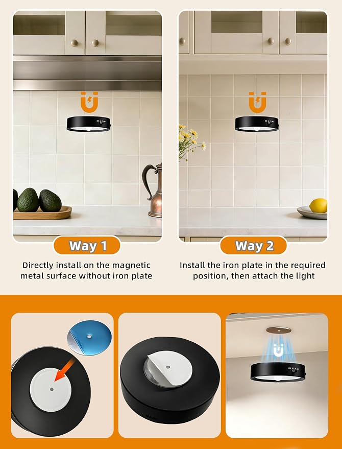 6-PACK Under Cabinet Lighting Rechargeable Puck Lights with Remote Black | 3 color temps & 12 RGB, dimmable, 15/30/60 mins timer, memory, magnetic/stick on, 3.3'' led lights for kitchen, closet, stair
