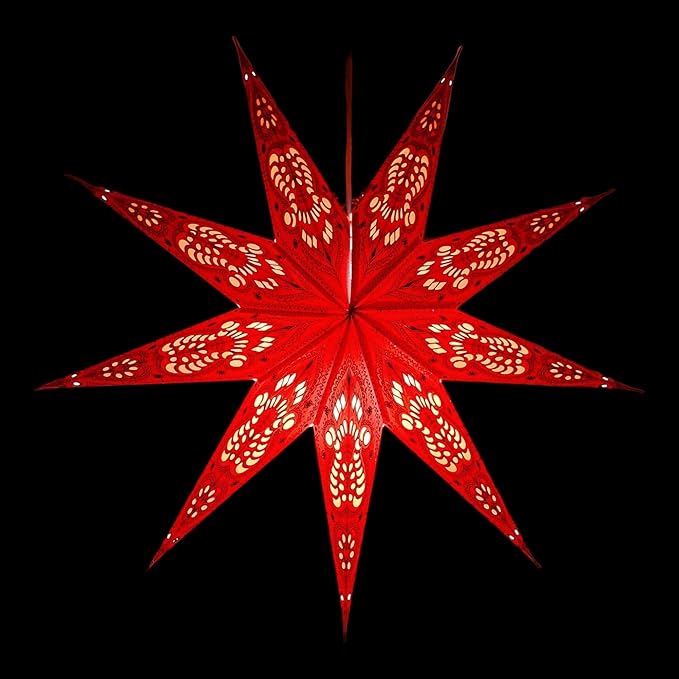 Lantern Lampshade 9 Pointed Paper Star Light Shades Large 60cm Star Hanging Decorations for Christmas Wedding Home Decoration Birthday Party (Red, Black)