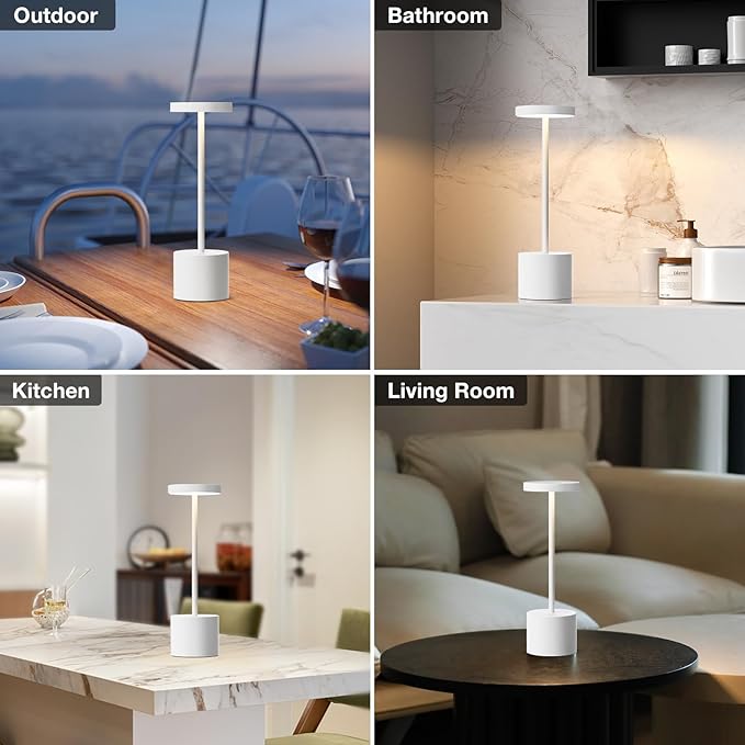 Kakanuo White Cordless Lamp Set, Rechargeable Lamp, 3 Color Temperature, LED Outdoor Wireless Lamps, Battery Operated Lamps, Stepless Dimmable, Touch Control