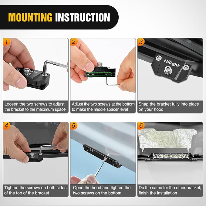 Nilight LED Light Bar Mounting Bracket 2PCS Universal Hood Pods Clamp Black | No Drilling, Adjustable Aluminum Mount Holder, Mount 4x4 Off-Road Fog Work A-Pillar Lamp on Truck SUV Pickup Van
