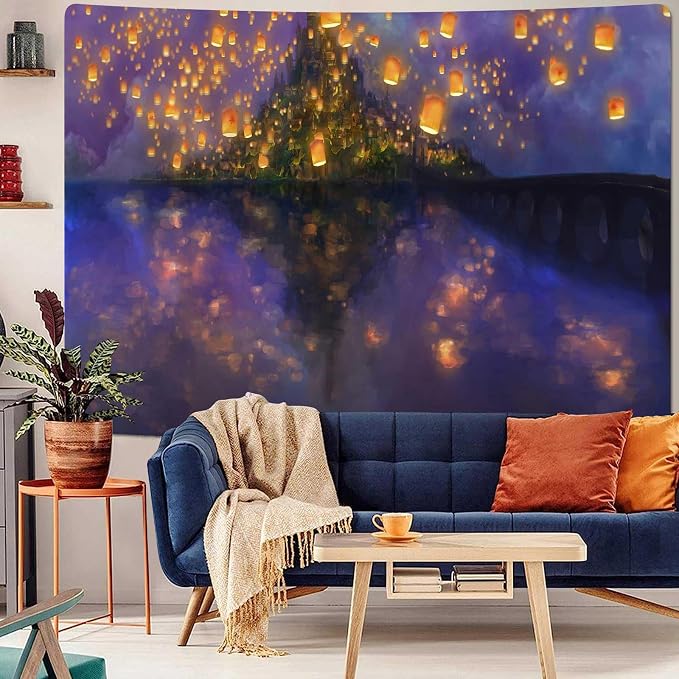 Night Castle Tapestry Cartoon Tapestries, Fuzzy Tapestry, 40x30inches | Lantern Movie Wall Hanging Tapestries, Psychedelic Tapestry, Soft Flannel, Bedroom, Living Room, Office, Decor Banner