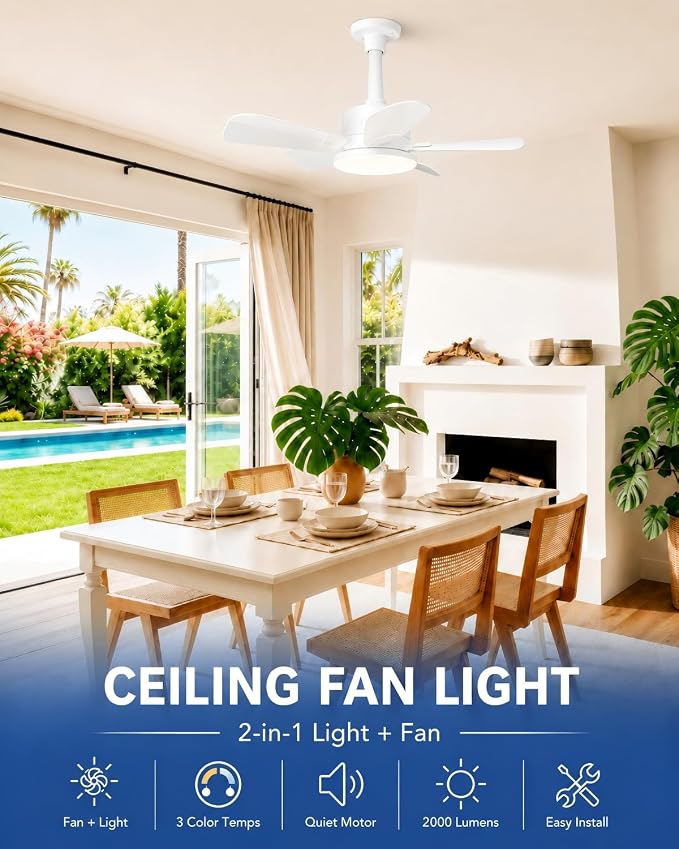 Ceiling Fan with Light, 17'' Flush Mount Low Profile Fan for Bedroom &Patio | Quiet Reversible DC Motor, 6-Speed, 3-Color Temp Dimmable LED Light with Remote & Timer, Indoor Small Ceiling Fan White