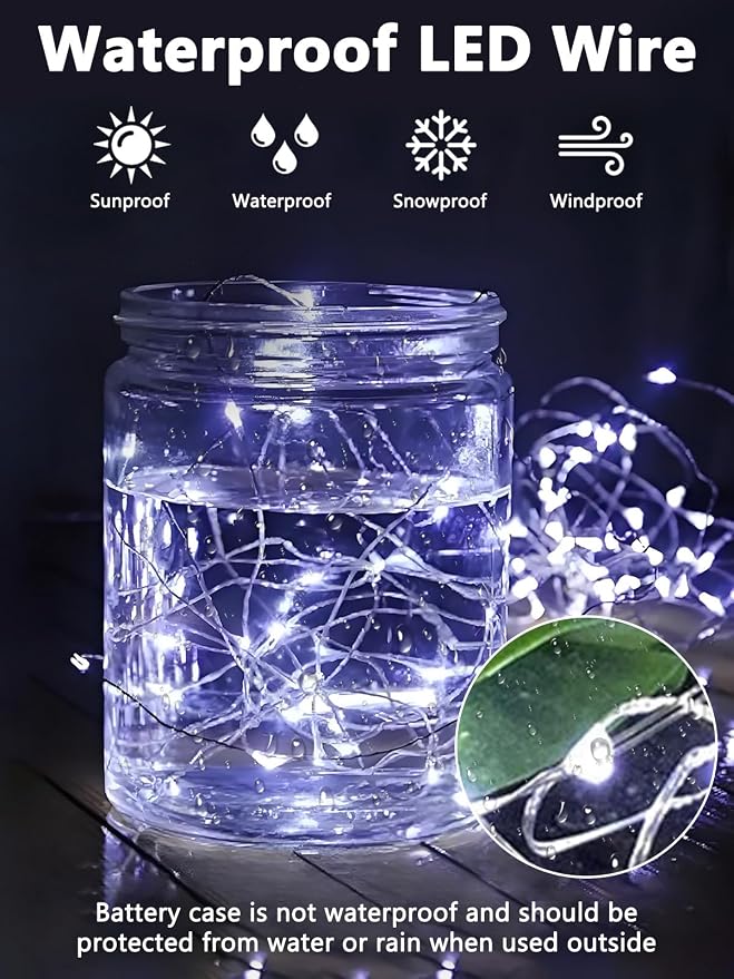 4 Pack Fairy Lights Battery Operated with Remote String Lights Cool White | Each 26FT 80LED, Waterproof Wire, 8 Modes & Timer, Cuttable Twinkle Lights for Christmas Tree Wreath Indoor Outdoor DIY Decor