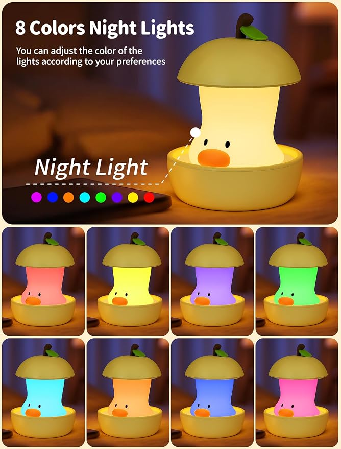 Night Light for Kids, Rechargeable Bedside Touch Lamp, Portable Dimmable Nightlight, Cute Nursery Night Lights, Funny Gifts for Baby, Teens, Adults, Table Decor(Pear Duck Green)