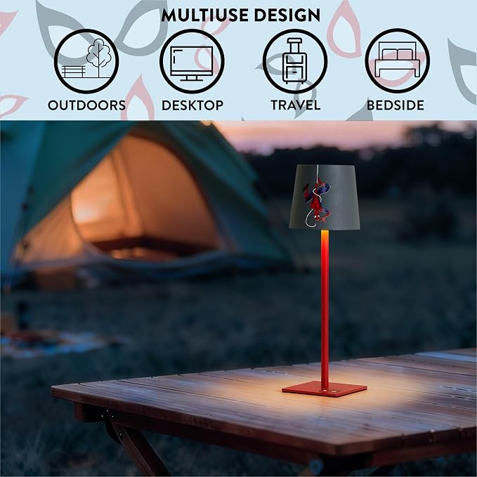 Marvel Spiderman Kids Touch Night Light Lamp, Rechargeable Battery Operated Bedroom Table Lamp with Touch On/Off, Portable LED Desk Light with Charging Cord for Nursery & Children’s Room
