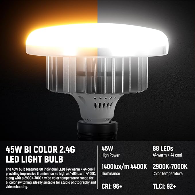 NEEWER 2Pcs 24"x24" 900W Equivalent Softbox Lighting Kit with Tripod Stands, 45W Bi Color 2.4G LED Bulbs, Remote, 10 Channels 2900K-7000K 1400lx/m CRI95, Photography Continuous Lighting Kit, NK103