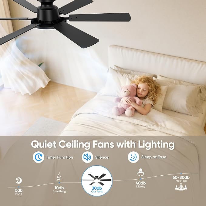 52'' Ceiling Fan with Light Remote/APP Control for Living Room | 6 Blades Dual-Finish, 6 Speeds, MAX 5600 CFM, 3CCT Dimmable LED, All Metal Body, Memory Function, Quiet Reversible DC Motor
