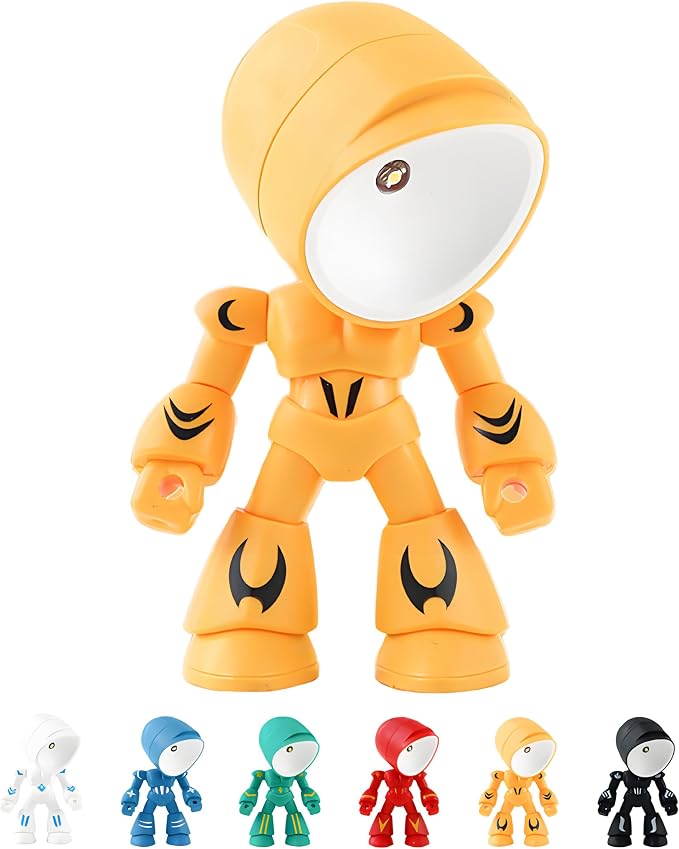 LED Mini Night Light,Adjustable Cute Cartoon Robot Companion Table Light,Adjustable Lonely Robot Cartoon Cute Robots Design Companion Table Light Magnetic Base for Gifts (Yellow)