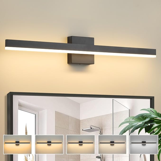 Black Bathroom Vanity Light Fixture 31.5'' 20W Dimmable 5CCT LED Hardwired | Bathroom Light Fixture Over Mirror, Bathroom Wall Sconce, Rust-resistant, ETL Certificated, 2700K/3000K/3500K/4000K/5000K