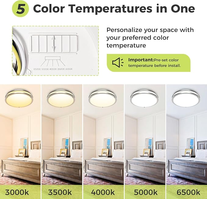 hepside 4 Pack Flush Mount Ceiling Light Fixture, Dimmable & 5CCT Ceiling Light Black, 10inch 15W 3000K 3500K 4000K 5000K 6500K Adjustable Ceiling Lamps for Kitchen Bathroom Bedroom Hallway