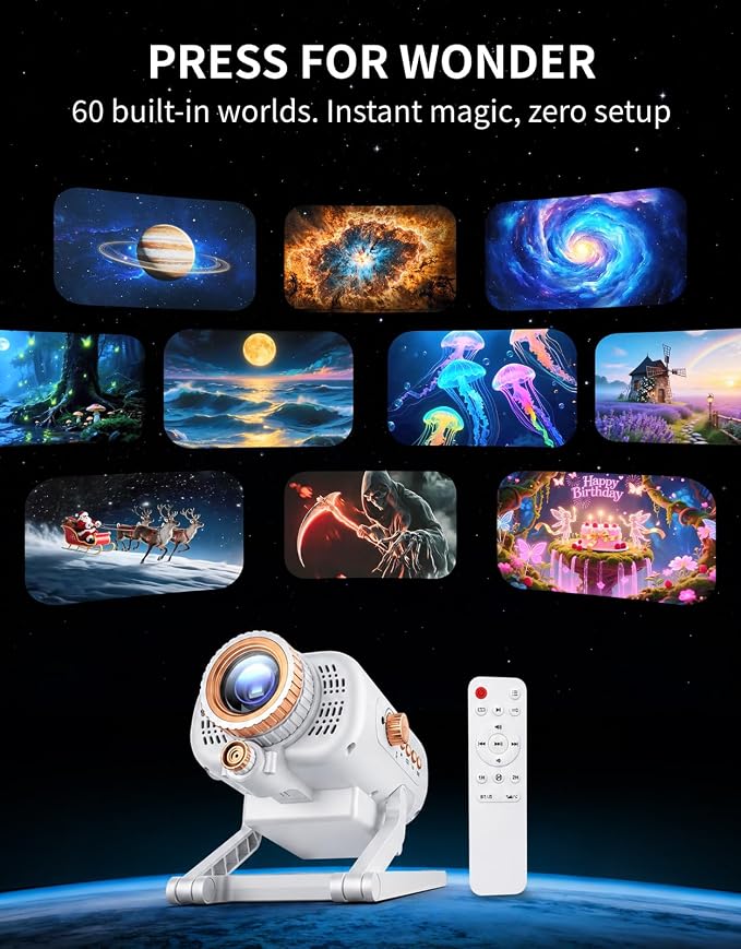 3D Galaxy Projector, Star Projector,60 Scenes, Bluetooth Speaker & Timer | 500" HD Giant Screen Projection, Stylish Bedroom & Kids' Room Decor, Great Birthday & Holiday Gift Choice