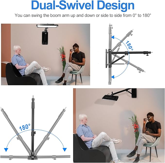 EMART Ring Light Wall Mount Boom Arm, Adjustable 71in/180cm Mounted Overhead Stand, 180°Rotation Heavy Duty Triangle Bracket Mounting Bar for Camera, Photography Lighting, Barber Led Lamp
