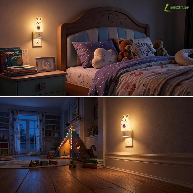 L LOHAS LED Night Light for Kids,Kids Night Light,Dusk to Dawn Sensor | 3D Cute Rabbit Night Lights,RGB+Soft White 3000K,Birthday Gift Nightlight for Kids, Room Decor 2 Pack