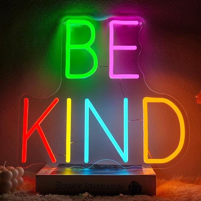 Be Kind Neon Sign Dimmable Kindness Neon Light Sign for Wall Decor Inspirational Letters Led Signs for Bedroom Kids Room Reading Corner Library Classroom Club Decor Gifts 12.6" x 13.7"