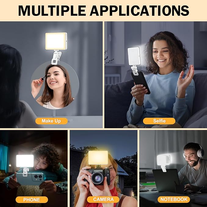 120 LED Selfie Light for iPhone, Portable Phone Light with Clip & Camera Tripod Adapter - 5000mAh Rechargeable, 3 Lighting Modes, CRI 97+ for Video Recording, TikTok, Tripod Mount Rings