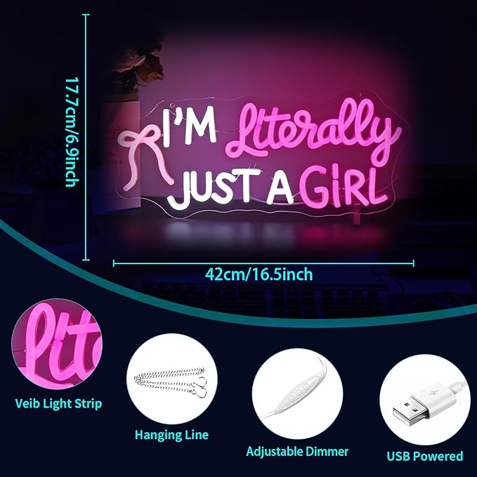 Neon Sign, HSJNJKFU Dimmable Led Neon Signs for Wall Decor, White & Pink Light up Signs for Room Home Decor - Led Sign USB Powered