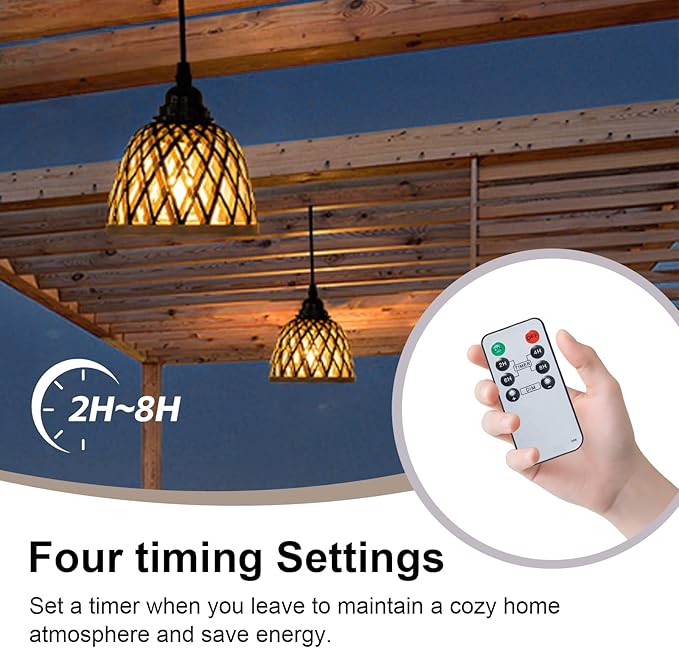 2 Pack Bamboo Chandelier/Dimmer, Waterproof Outdoor Pendant Light for Patio/Gazebo, Hand-Woven Boho Style, Battery Operated (No Wiring)