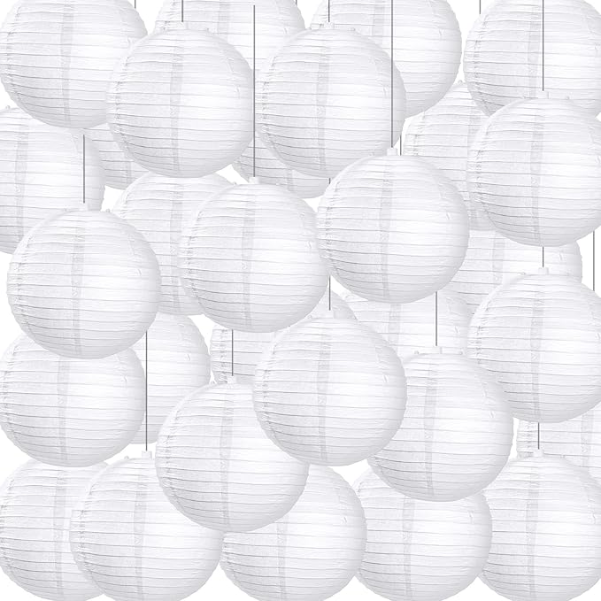 Treela 30 Pack White Chinese Japanese Paper Lanterns Decorative Hanging Ball Round Paper Lantern Lamps for Wedding Birthday Party Home Decorations(4 Inch)