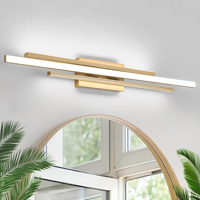 VitaLink Modern Gold Vanity Light Bathroom Wall Light Fixtures Over Mirror 35 Inch Long Dimmable 3-Light LED Bathroom Wall Lighting 5CCT(3000K/3800K/4500K/5200K/6000K)