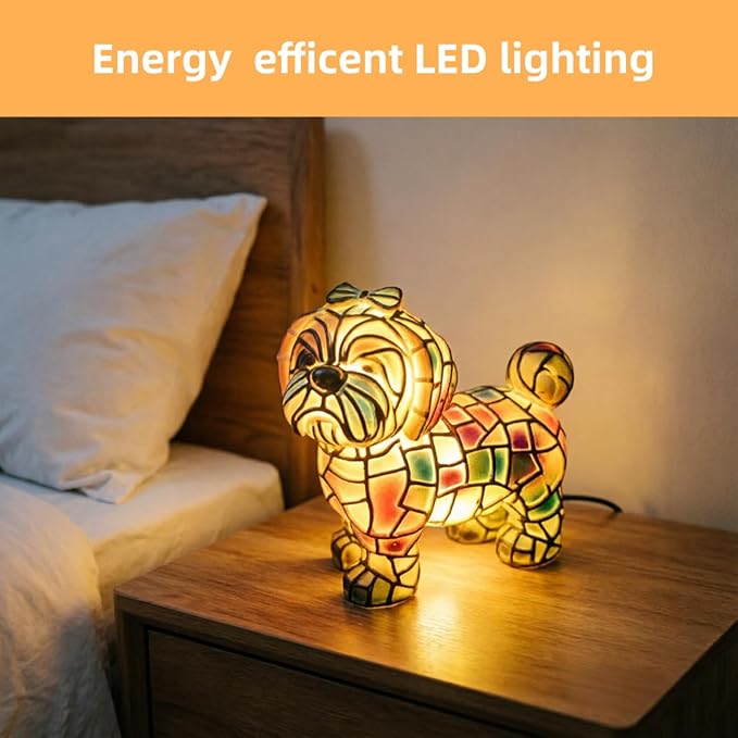 Shih Tzu table lamp,2026 new series of artistic table lamps,dyed resin vintage lion dog lamp,resin bedside table lamp, cute pet dog-themed LED lamp,suitable for bedrooms,cozy animal night light