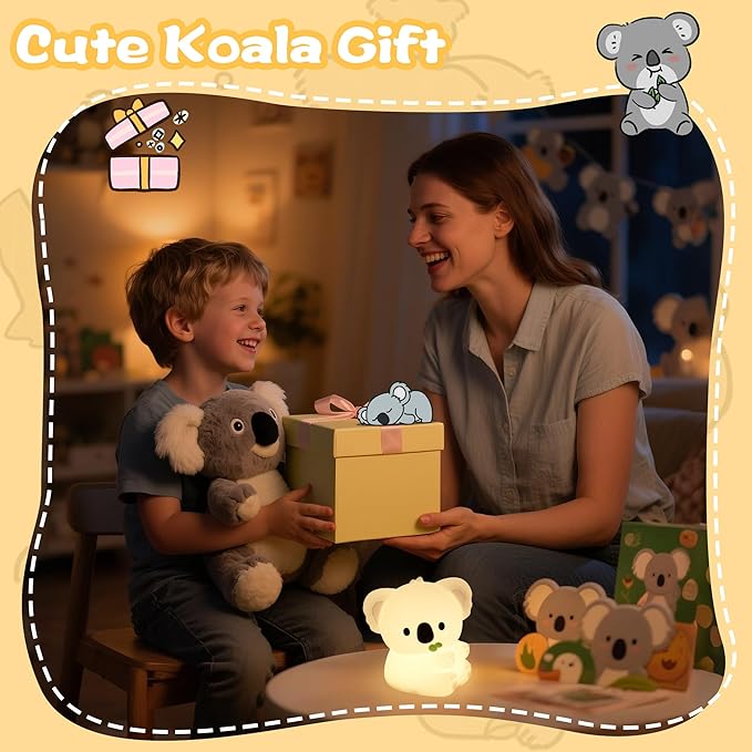 Koala Gifts, Cute Koala Silicone Night Light, Touch Control & Timer, USB Rechargeable, Suitable for Breastfeeding Reading Working Sleep for Baby Kids Teens Adults