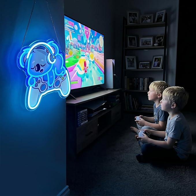 Koala Gaming Neon Sign 12.7x12.5in,USB LED Wall Decor with Dimmer | Neon Signs for Wall Decor,Cute Gamer Wall Decor for Bedroom,Game Room, Kids Room,Dorm