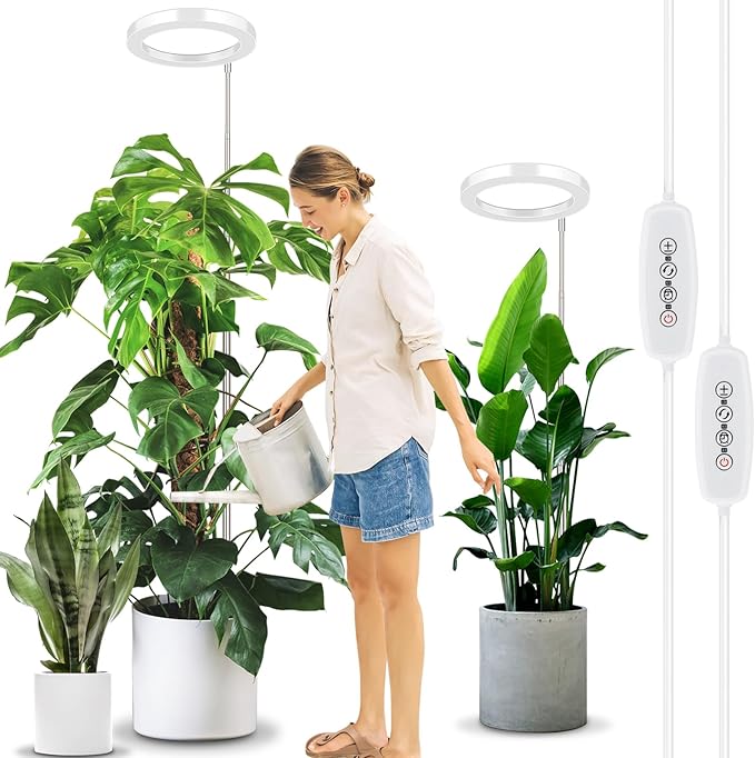 LORDEM 10" Grow Light for Indoor Plants, Full Spectrum Plant Lamp with160 LEDs, 4H/8H/12H Timer, 6 Dimmable Levels, 3 Spectrum Modes, Height Adjustable 65", Ideal for Large Tall Plants, Pack of 2 Pack