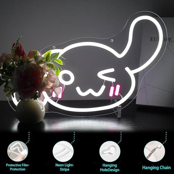 Neon Sign, FPLL Neon Signs for Wall Decor Cute Dog White LED Sign for Man Cave Game Room Home Decor Bar Beer Light up Signs - USB Powered