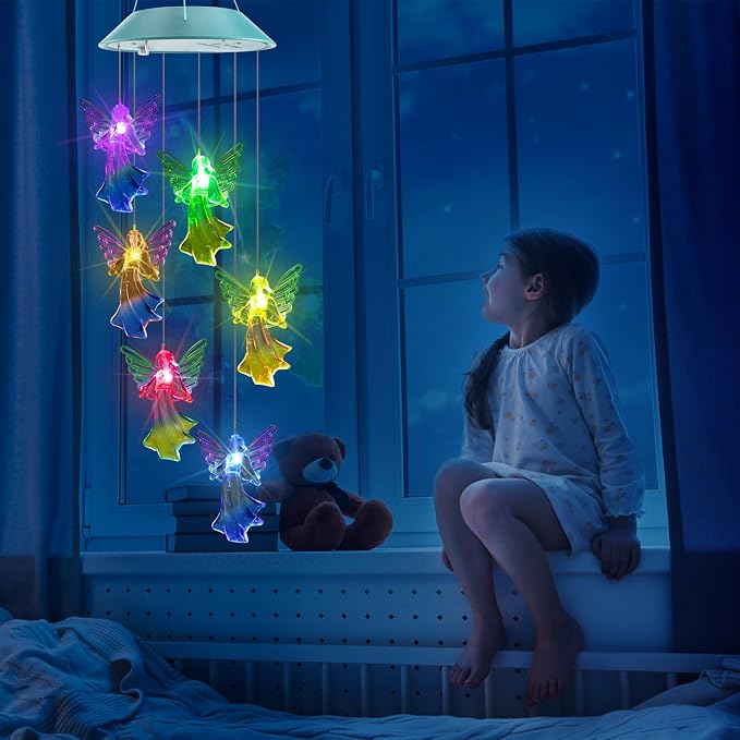 Toodour Solar Wind Chimes, Color Changing Angel Wind Chimes | LED Decorative Mobile, Gifts for Mom Grandma, Waterproof Outdoor Decorative Lights for Garden Patio Yard Window Outdoor Decor