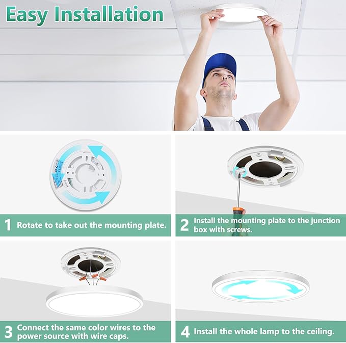 Brightever 7 Inch LED Flush Mount Ceiling Light, 15W 1600LM, Ultra Thin 0.67 Inch Close to Ceiling Light Fixtures, 5000K Daylight White LED Ceiling Lamps for Laundry Room, Stairwell, Kitchen, 8 Packs
