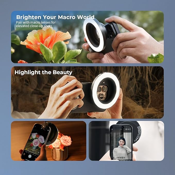 SmallRig Vibe P30 67mm Ring LED Video Light, Compact Bi-Color Light with High CRI ≥90, for 67mm Phone Mounts/Cases/Lenses, for Content Creation, Universal Threaded Filter Adapter Kit 5203