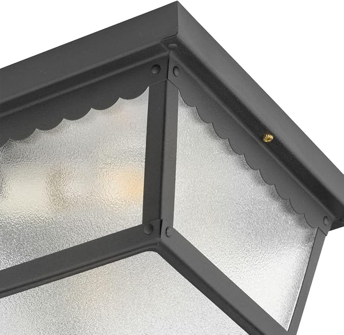 Progress Lighting 2-Light Indoor and Outdoor Flush Mount Ceiling Light, Interior and Exterior Ceiling-Mount Light Fixture for Porch Light, Patios, Garages, Hallways, Metal, 9-1/4" by 5", Black