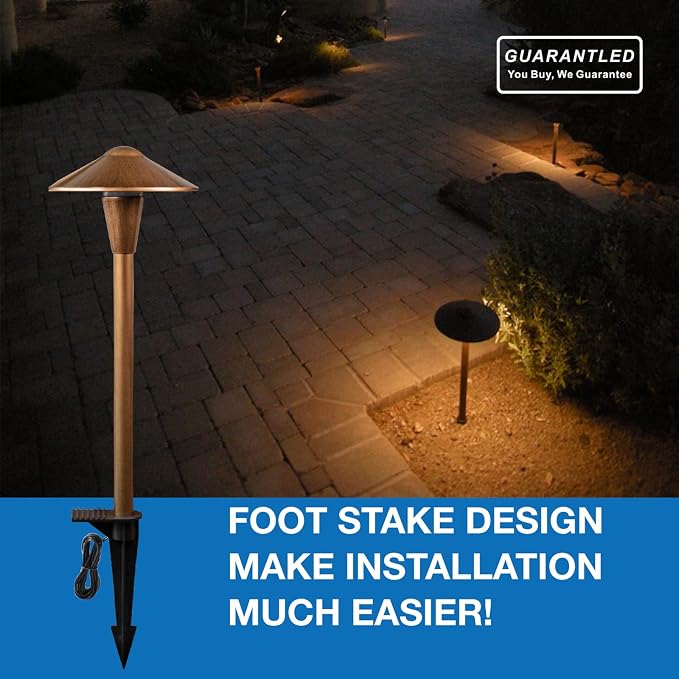 Low Voltage Pathway Lights 6 Pack, 12–24V 150lm Wired LED Landscape Path Lights with Premium Brass Finish, 3CCT Adjustable, Wet Location Rated for Outdoor Walkway, Yard, Garden & Driveway Edge