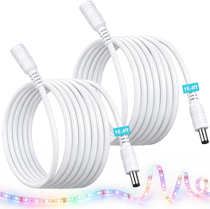 2Pack 16.4FT DC Power Extension Cable for Govee LED Strip Lights,Home Decor | Compatible for Govee Smart LED Lights ‎H617A H618F H6168 H6169 H61E5 H61B8 H61B5 for Bedroom,Lving Room,College Dorm Room
