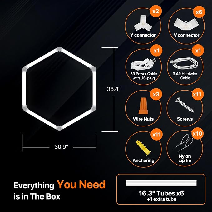 Hexagon Garage Lights: 42W 1 Grids Hexagon Led Lights 4620LM | 6500K Ultra Bright Hex Light, DIY Honeycomb Light for Garage, Shop, Basement, Barber, Homegym, Car Detailing, Studio