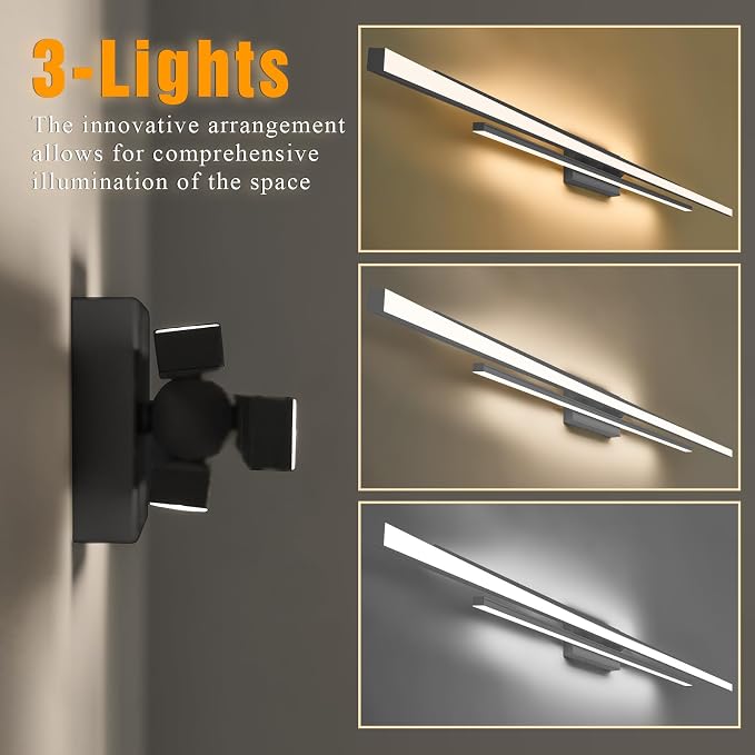 VitaLink 55" Long Black Vanity Light Bathroom Wall Light Fixtures Long Vanity Lights Over Mirror Lighting Lamps Dimmable Bathroom Wall Mount Lighting Over Vanity Mirror