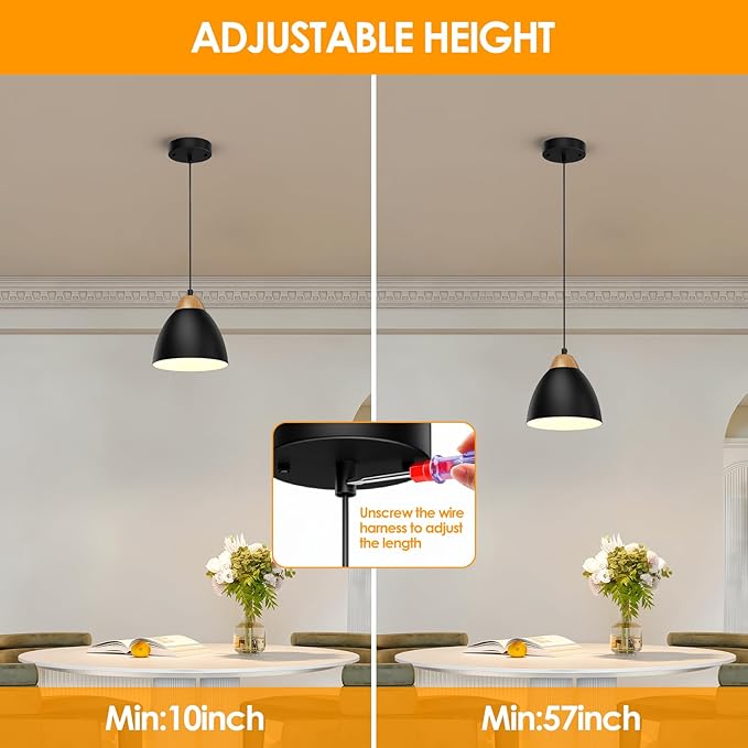 Black Pendant Lights for Kitchen Island, 5.9" Cone Metal Shade Adjustable Height Small Hanging Lamps for Dining Room Light Fixtures Over Table Modern Ceiling Fixture