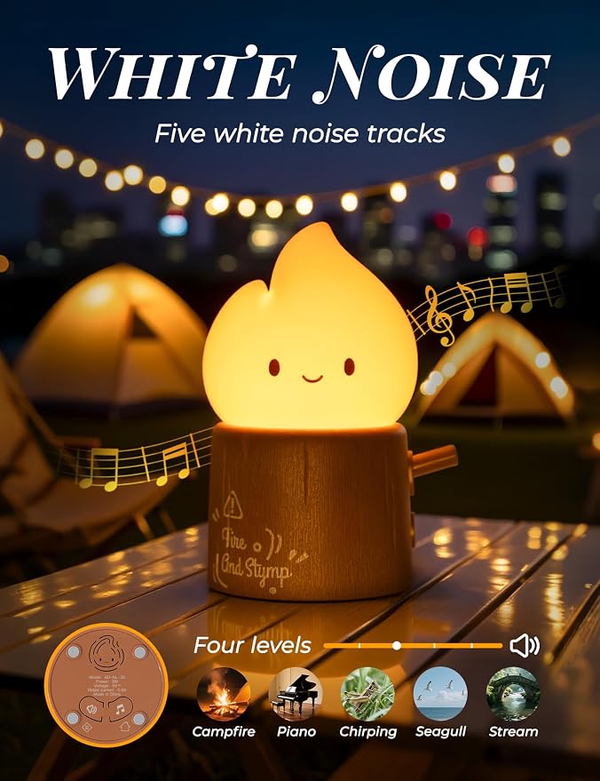 Cute Silicone Candle with White Noise - Flameless LED Candle with Timer, Flickering Candlelight & Night Light, Soothing Sound Machine for Sleep, Relaxation, Bedroom, Gifts