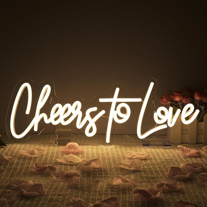 Lucunstar Cheers to Love Neon Sign Wedding Neon Sign Led Lights for Room Warm White Wall Decor Light Signs for Wedding USB Powered Sign Decor 16.5"X5.9"